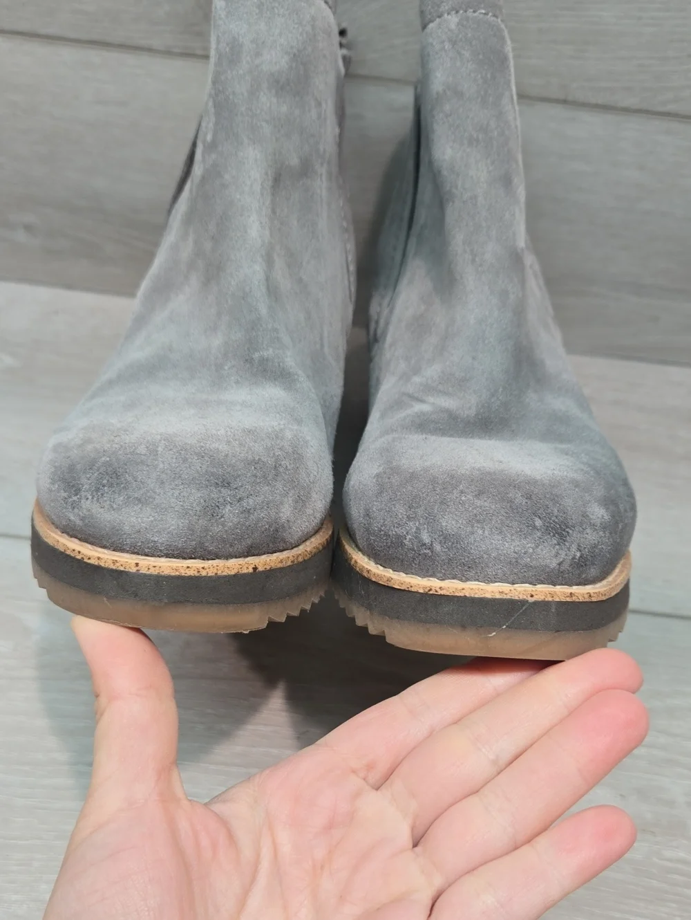 Sofft Women Grey Suede Aqua Wedge Ankle Boots Comfort Chelsea Shoes Sz 8.5M